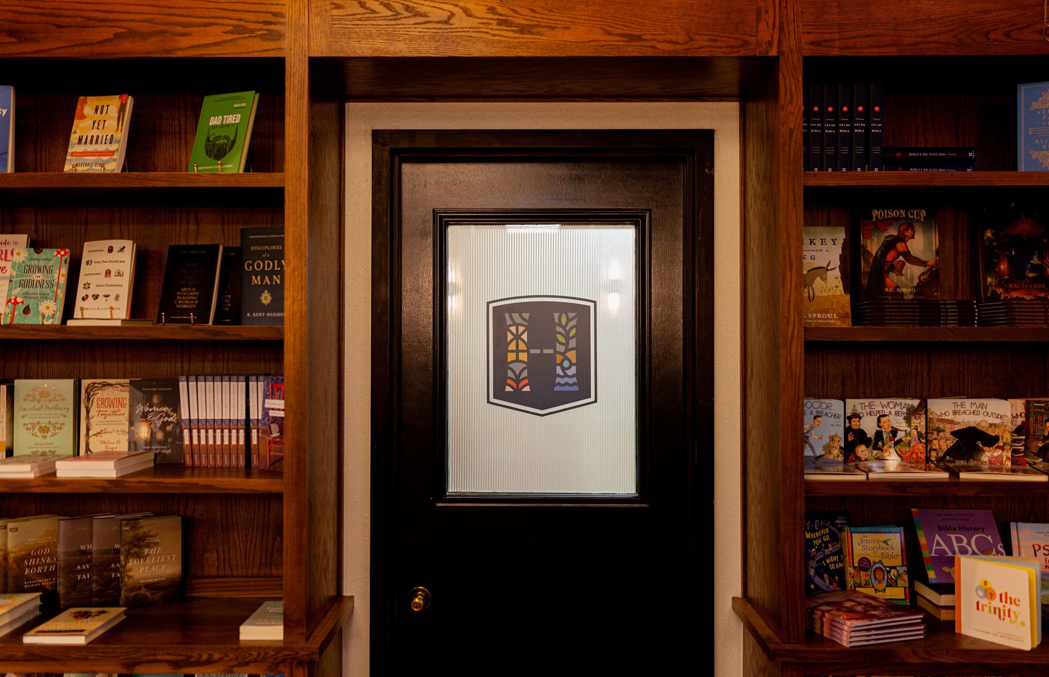 The Heritage Church bookstore featuring a multicolor Heritage logo.